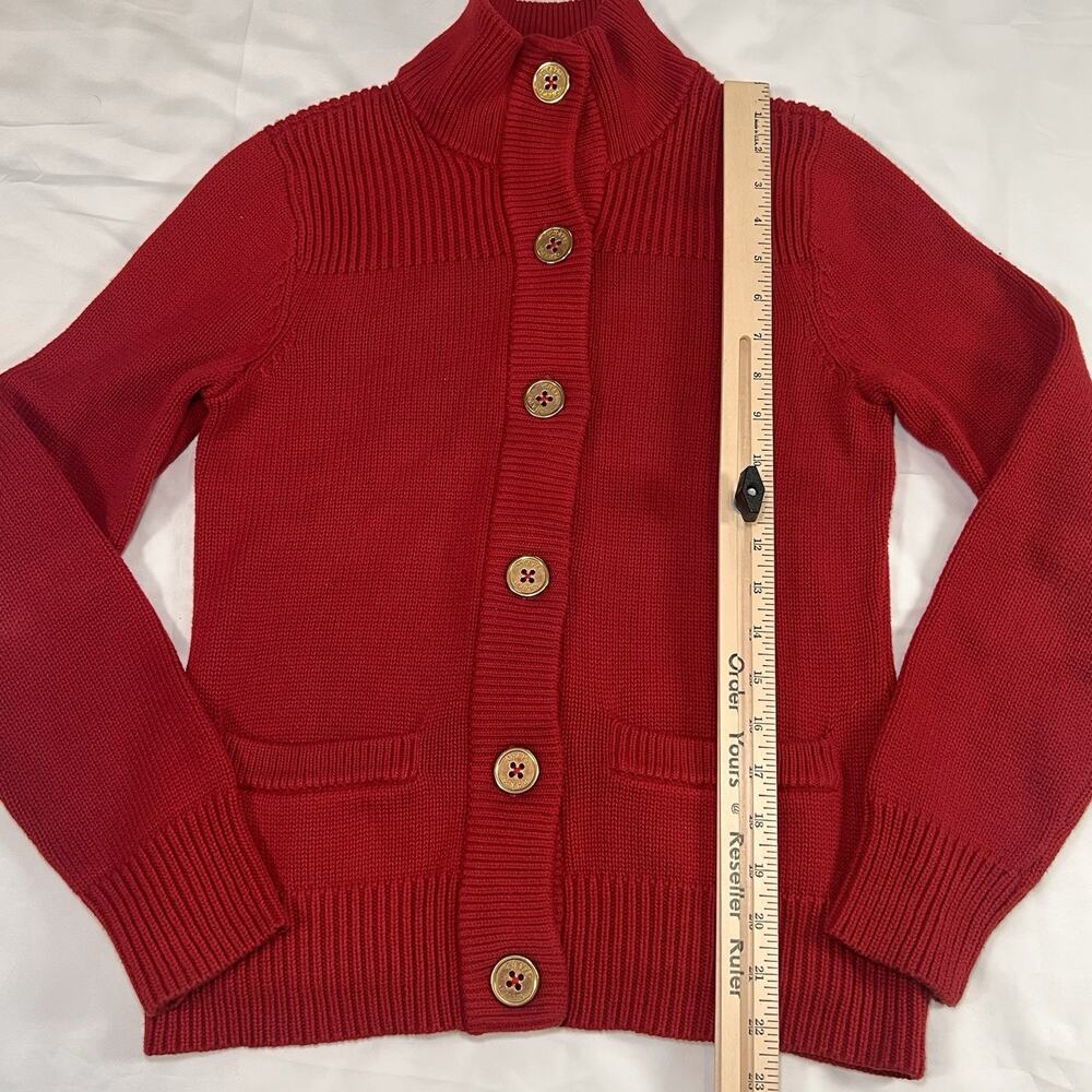 CHAPS Cardigan Sweater Women’s Size S Red Gold Buttons Front Chunky Knit Preppy - Picture 7 of 11